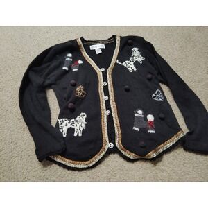 Vintage Dog Embroidered Sweater Victoria Harbour Women's M Cardigan Dog Lovers
